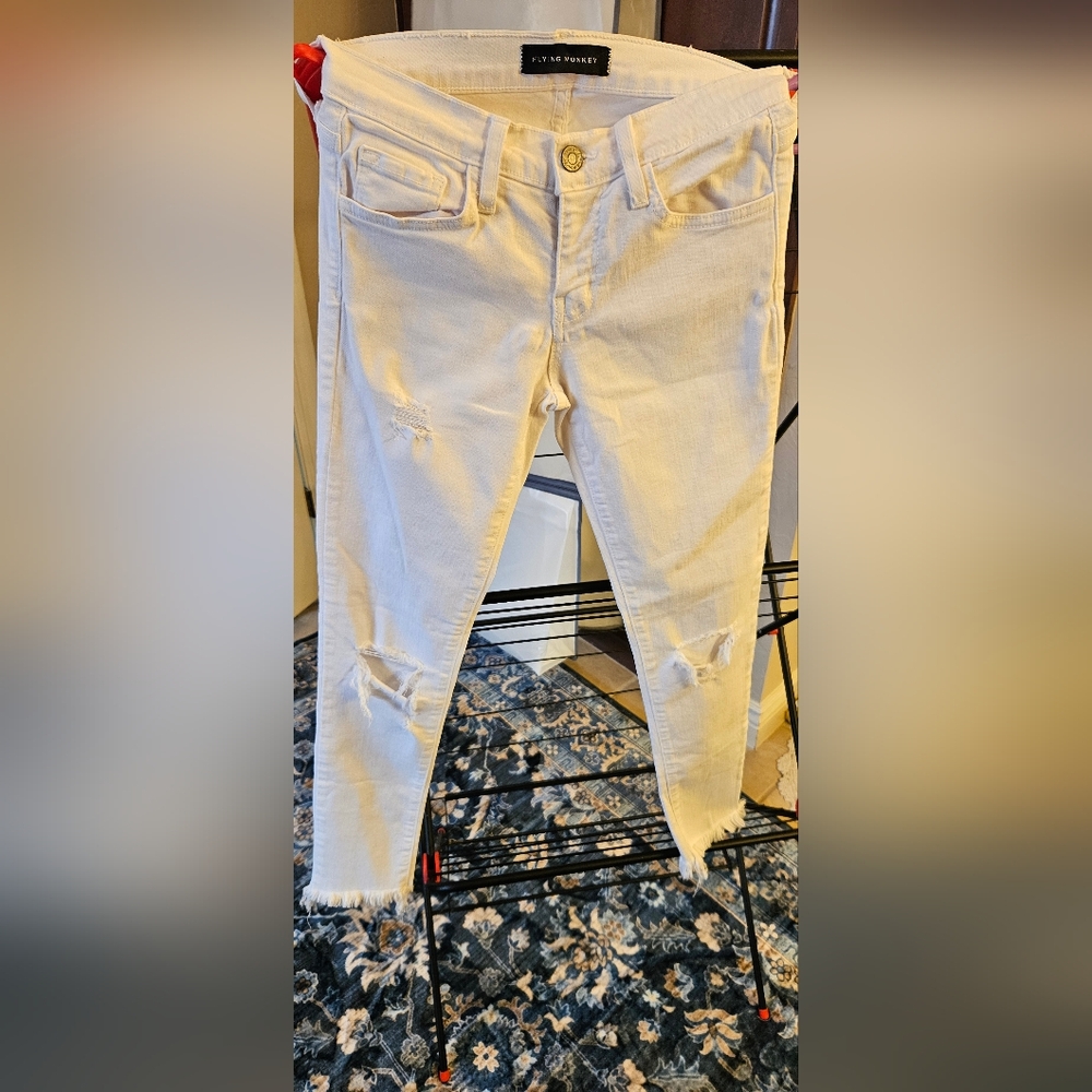 Flying Monkey Off-White Distressed Skinny Jeans